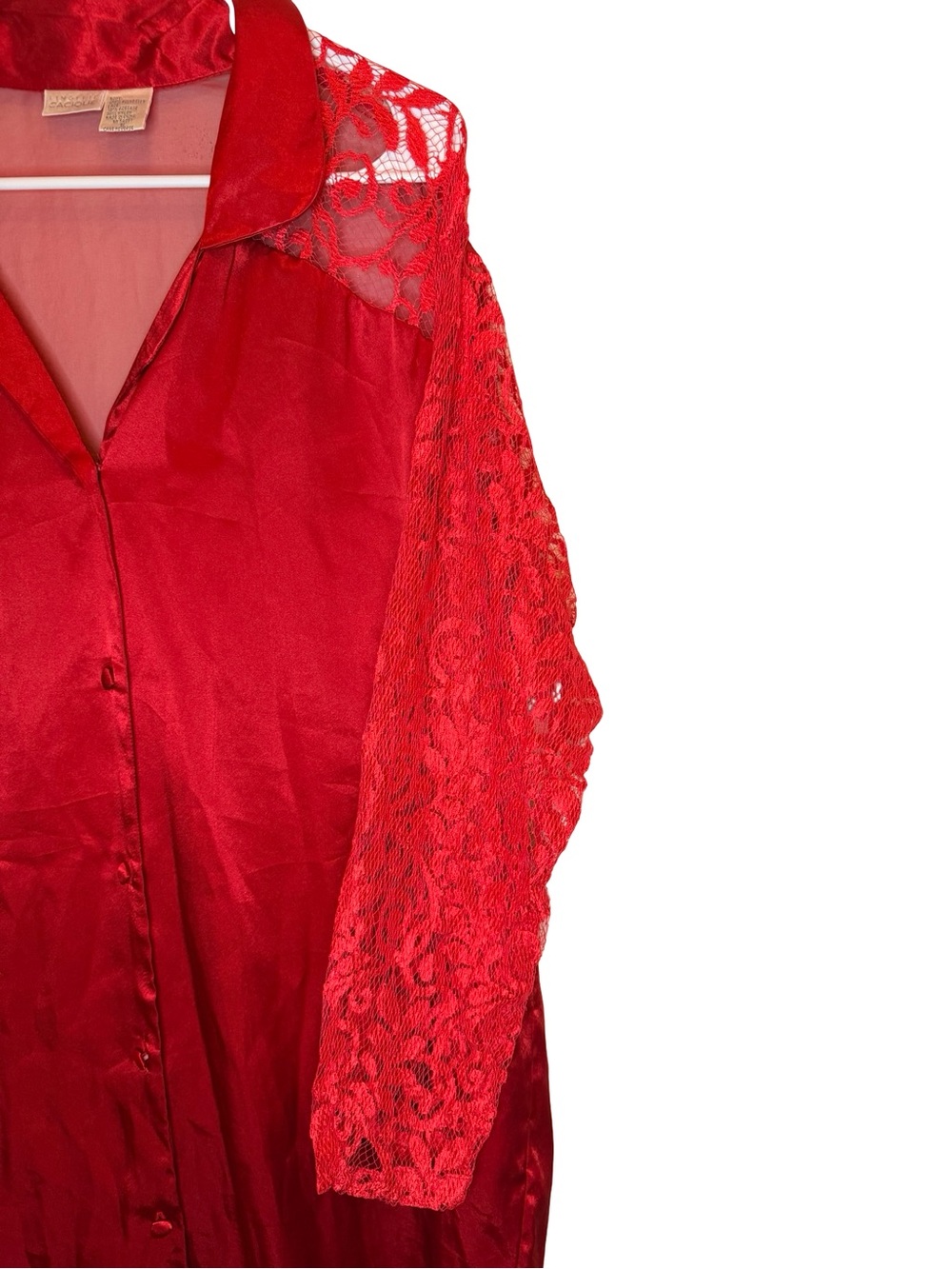 Cacique Vintage Red Satin Lace Sleeve Sleep Shirt Mini Dress Coquette Y2K Medium - Picture 3 of 6
